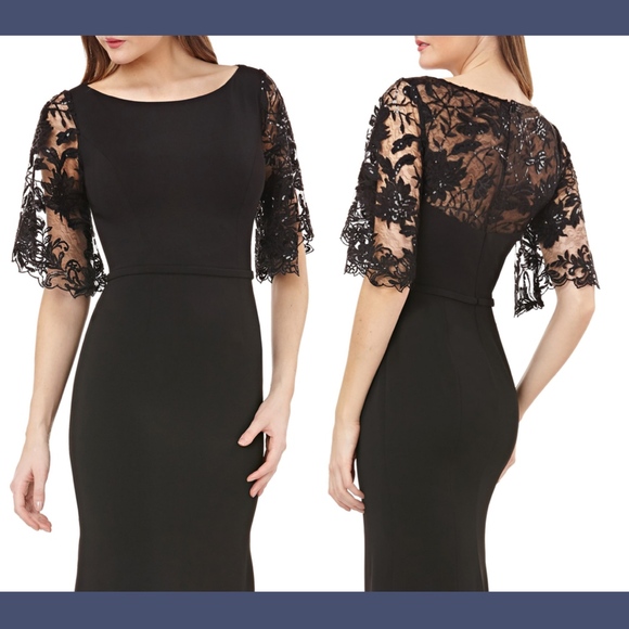 NEW Carmen Marc Valvo Infusion Flutter Sleeve Lace Evening Gown [SZ 2 ]‎ - Picture 2 of 8